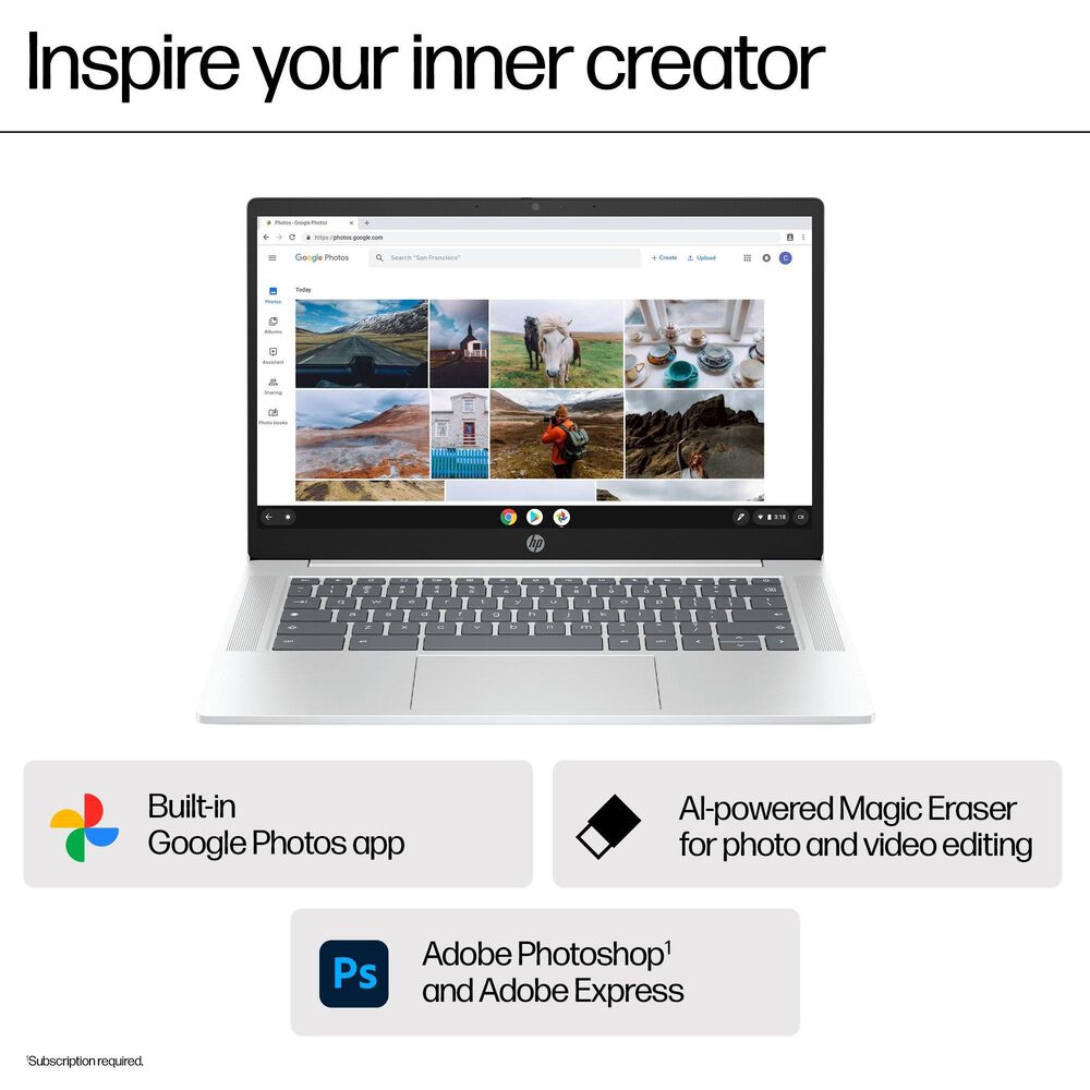 HP 14&quot; Chromebook Laptop|Intel Processor N100 - 4GB RAM - Intel UHD Graphics - 64GB eMMC in Chalkboard Gray, , large