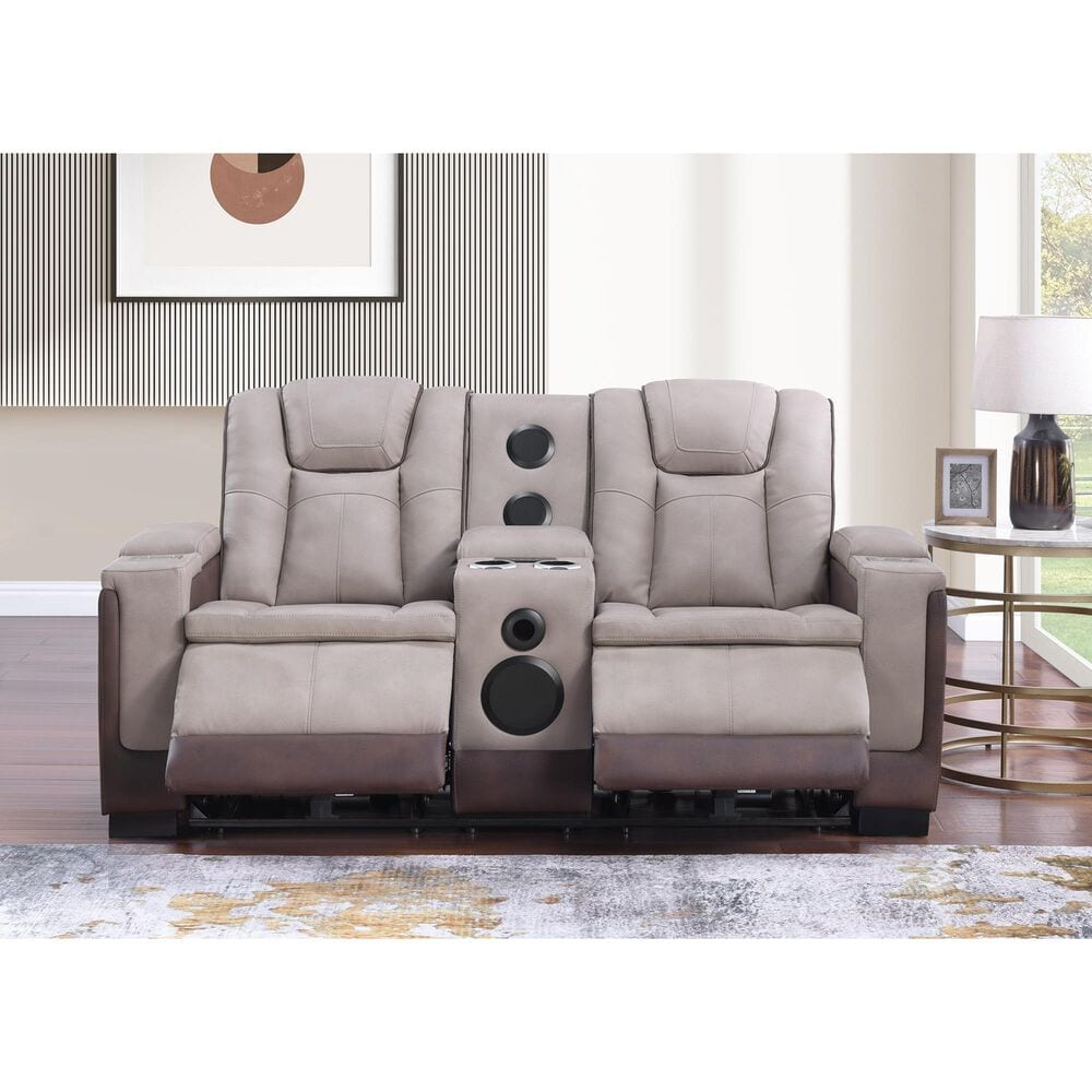 Titanic Furniture Power Reclining Loveseat with Power Headrest in Brown, , large