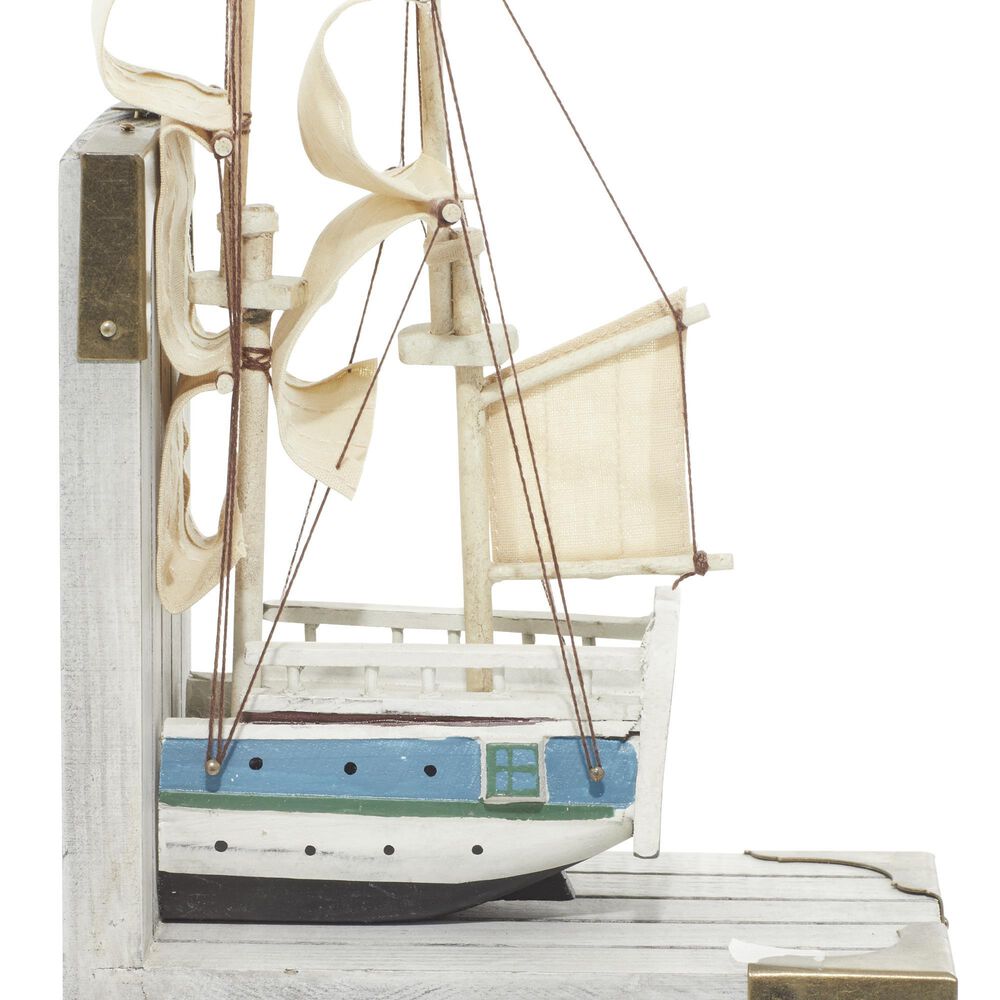 Maple and Jade Coastal Sail Boat Bookends in White Washed, Gold and Blue &#40;Set of 2&#41;, , large