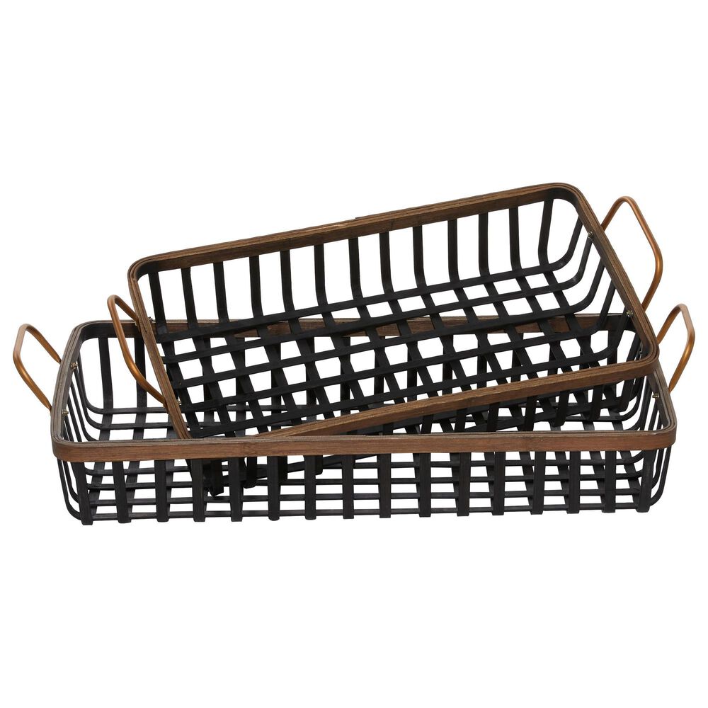 Maple and Jade 2-Piece Grid Wood Tray in Matte Black and Brown, , large