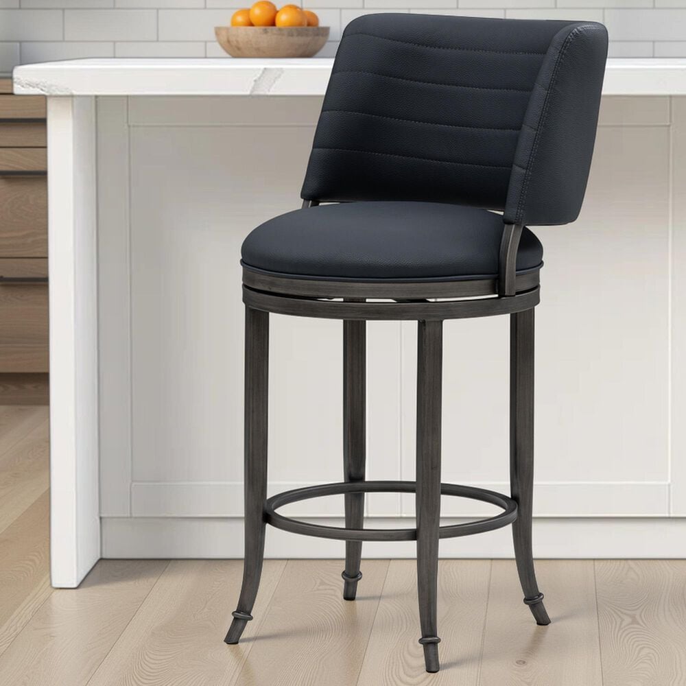 Armen Living Torres Counter Height Stool with Night Life Blue Upholstery in Antique Pewter, , large