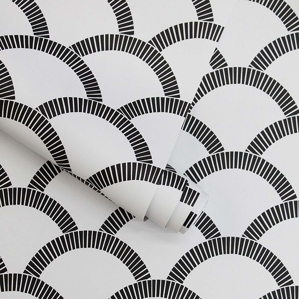 Tempaper 28 sq. ft. Mosaic Scallop Black &amp; Cream Peel and Stick Wallpaper, , large