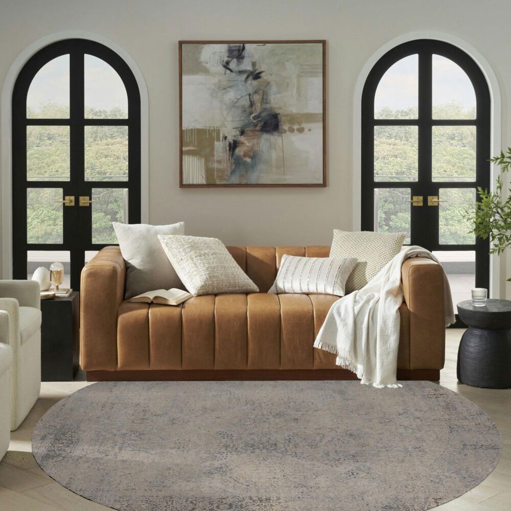 Nourison Rustic Textures Ivory and Light Blue 7&#39;10&quot; Round Area Rug, , large