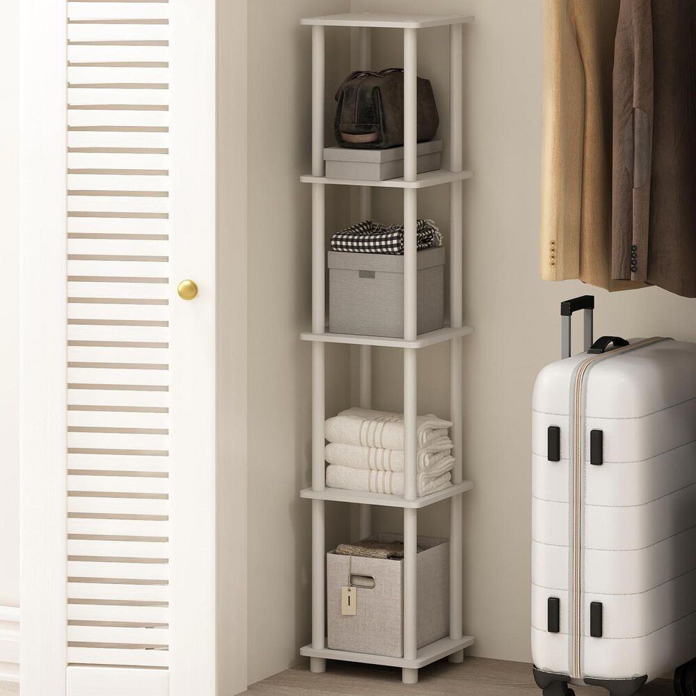 HOMLUX Turn-N-Tube 5-Tier Corner Square Display Bookshelf in White, , large