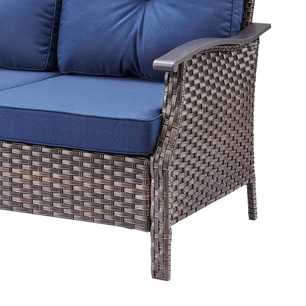 Sunwell Garden 37"H 3-Seater Outdoor Sofa with Wide Armrests and Navy Cushions in Brown, , large