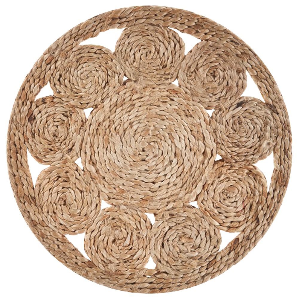 L.R. Home 15" Round Intricate Design Placemat in Natural, , large