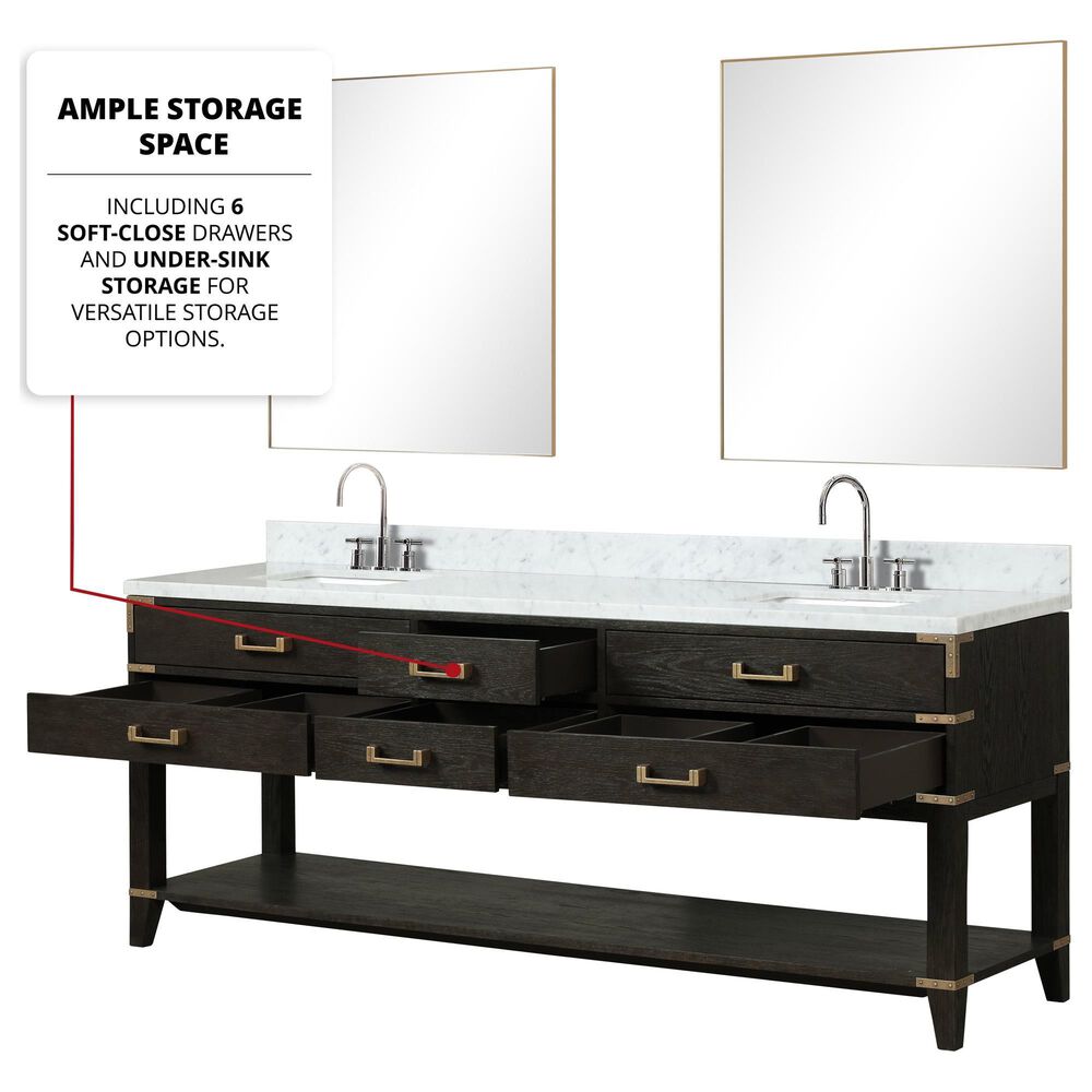 Lexora Home Norwalk 84&quot; Double Bathroom Vanity in Black Oak with White Carrara Marble Top and Rectangular Sinks, , large