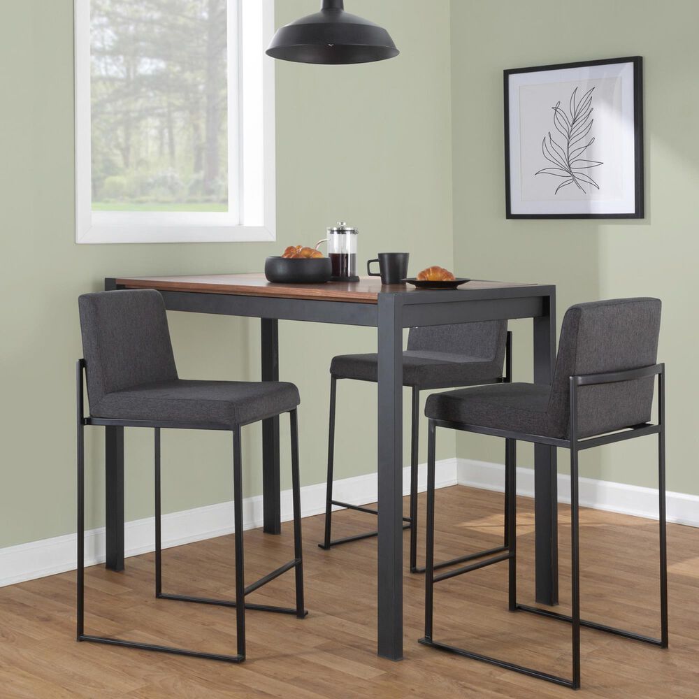 Lumisource Fuji High Back Counter Stool with Charcoal Fabric Cushion in Black &#40;Set of 2&#41;, , large