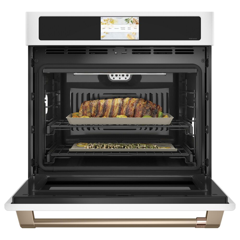 Cafe 30&#39;&#39; Built-In Convection Single Wall Oven with Brushed Bronze Handle in Matte White, , large