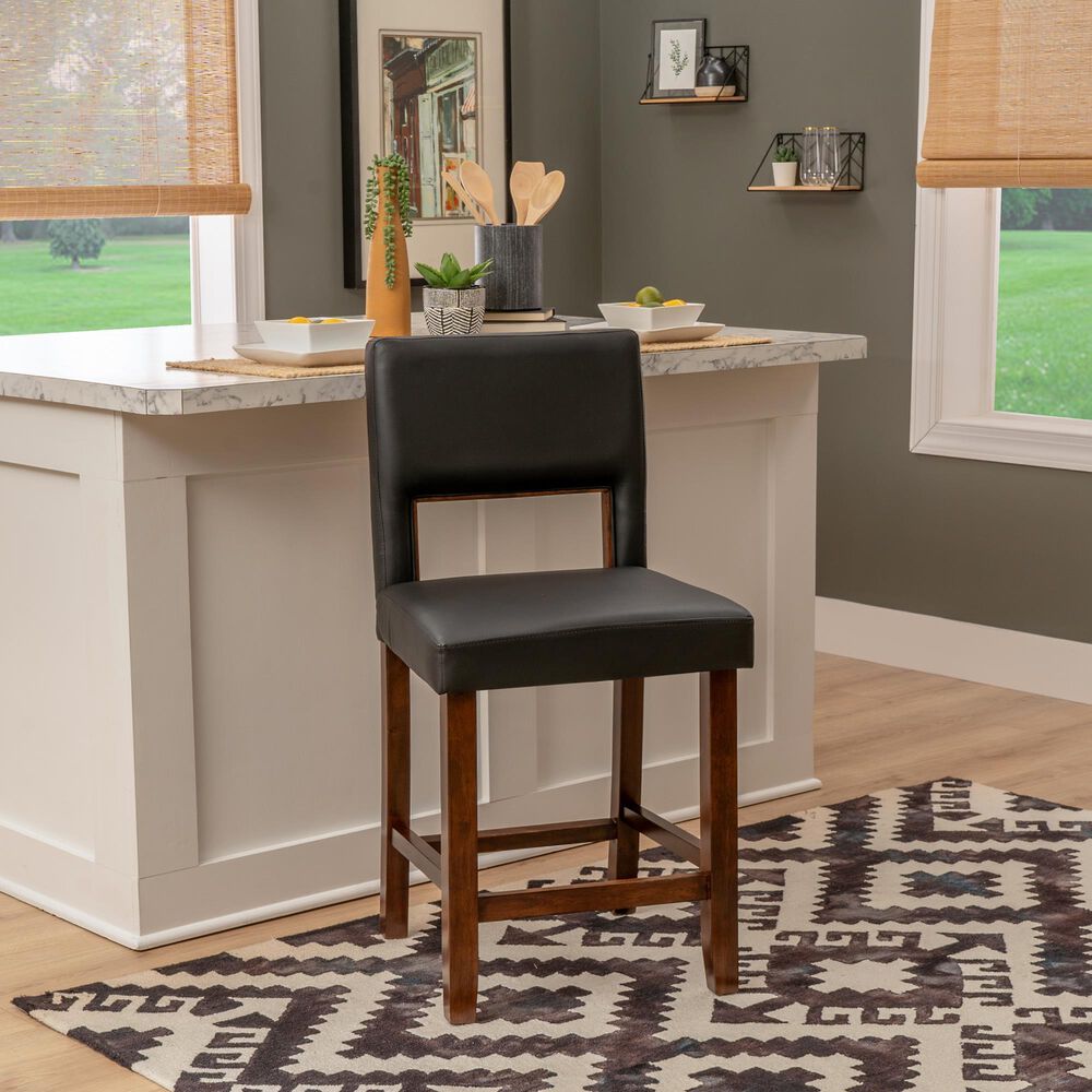 Linon Home Decor Vega Counter Stool with Black Cushion in Espresso, , large