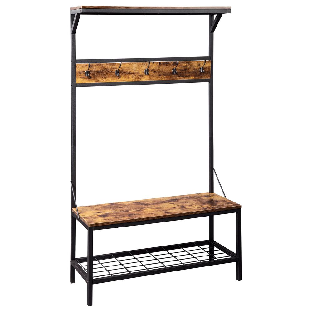 37b Bevinfield Hall Tree With Storage Bench In Black And Antique