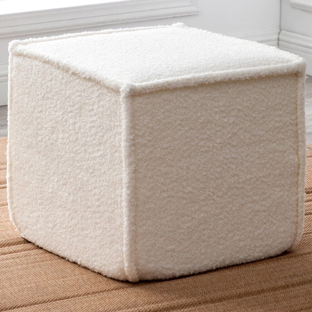 Lamps Per Se Harrison 19&quot; Square Pouf with Foam Core in White, , large