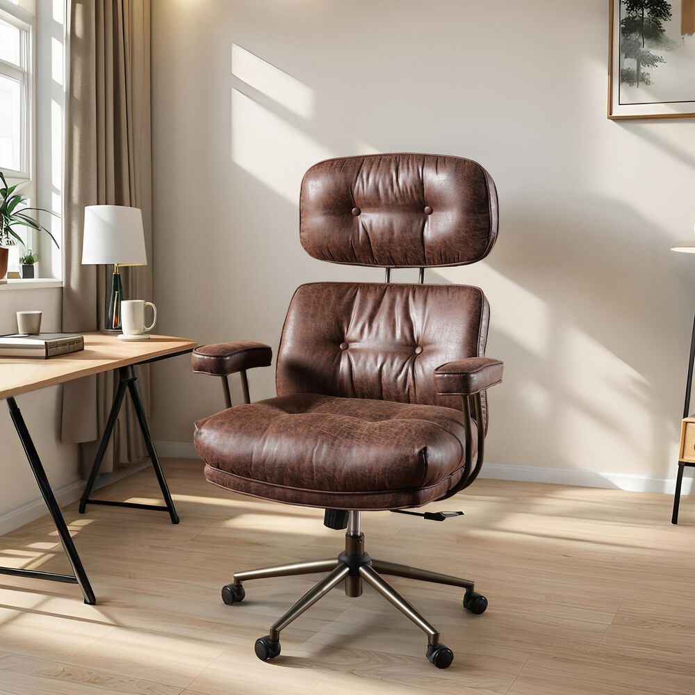 HOMLUX High Back Executive Office Chair with Suede Leather in Dark Brown, , large