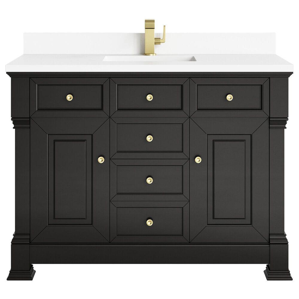James Martin Vanities Brookfield 48" Single Bathroom Vanity in Black Onyx with Single Hole 3 cm White Zeus Quartz Top and Rectangular Sink, , large