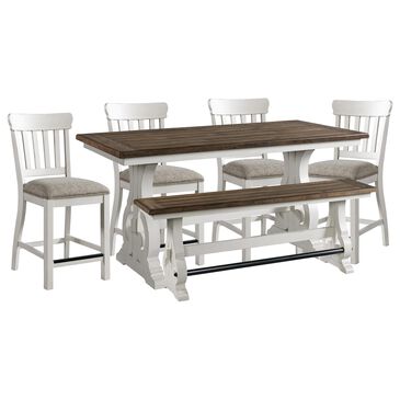 Hawthorne Furniture Drake 6-Piece Counter Height Dining Set in Rustic White and French Oak, , large