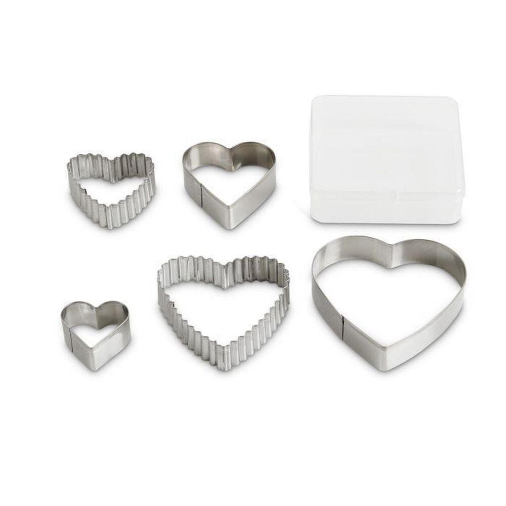 Mrs. Anderson&#39;s 5-Piece Baking Heart Cutter with Storage Container in Stainless Silver, , large