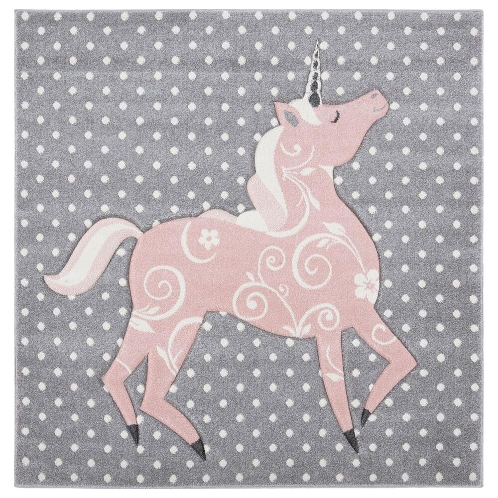Safavieh Carousel 3" Square Grey, Ivory and Pink Kids Area Rug, , large