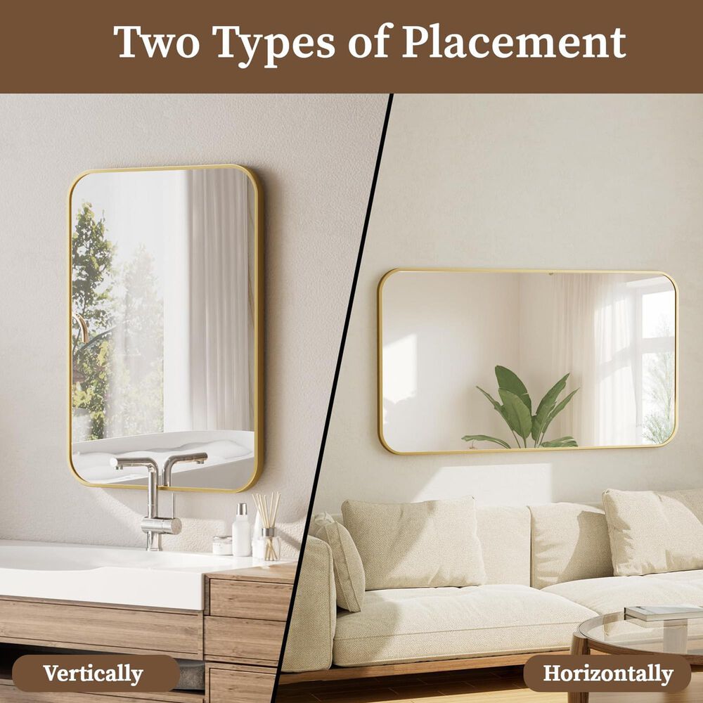 HOMLUX 24" x 36" Rectangular Wall Mirror in Gold, , large