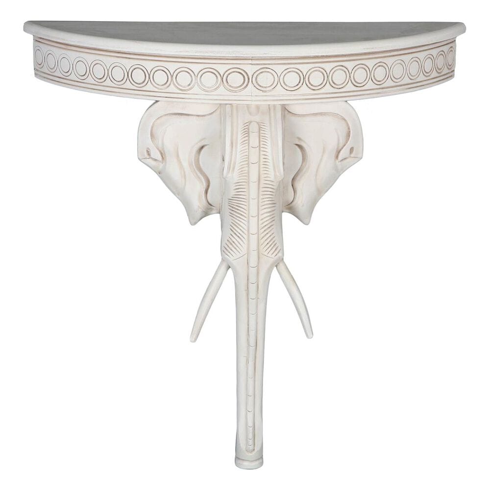 International Caravan Windsor Carved Exotic Elephant Wall Table in Antique White, , large