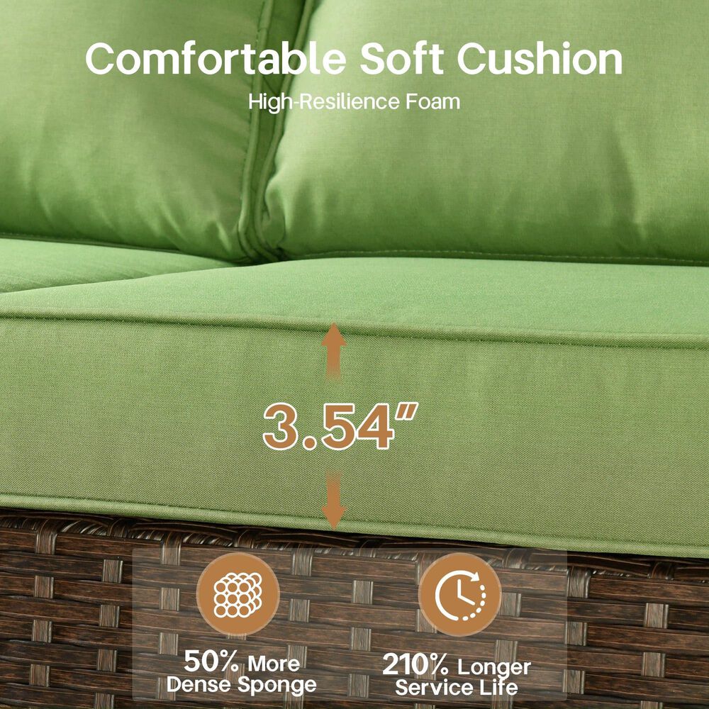 HOMLUX 6-Piece Patio Conversation Set with Loveseat and Light Brown Wicker in Green, , large