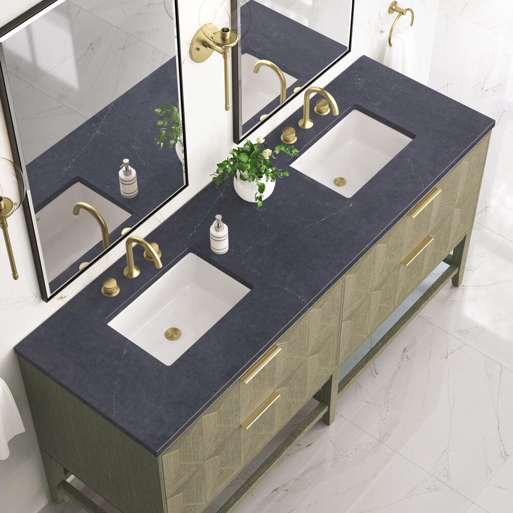 James Martin Vanities Emmeline 72" Double Bathroom Vanity in Pebble Oak with 3 cm Charcoal Soapstone Quartz Top and Rectangular Sinks, , large