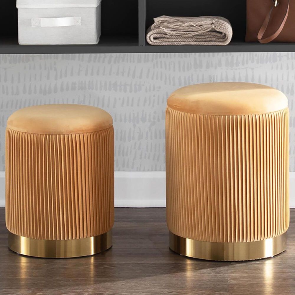 Lumisource Marla 2-Piece Nesting Pleated Ottoman Set in Orange, , large