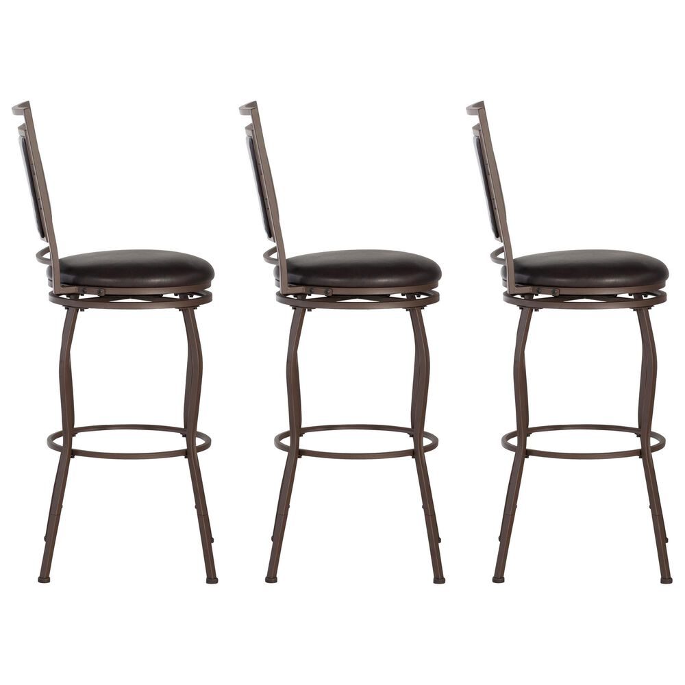 Linon Home Decor Townsend Adjustable Swivel Bar Stool with Dark Chocolate Cushion in Dark Brown (Set of 3), , large