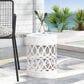 Hearth and Haven Large Cylindrical-Shaped Iron Patio End Table in White, , large