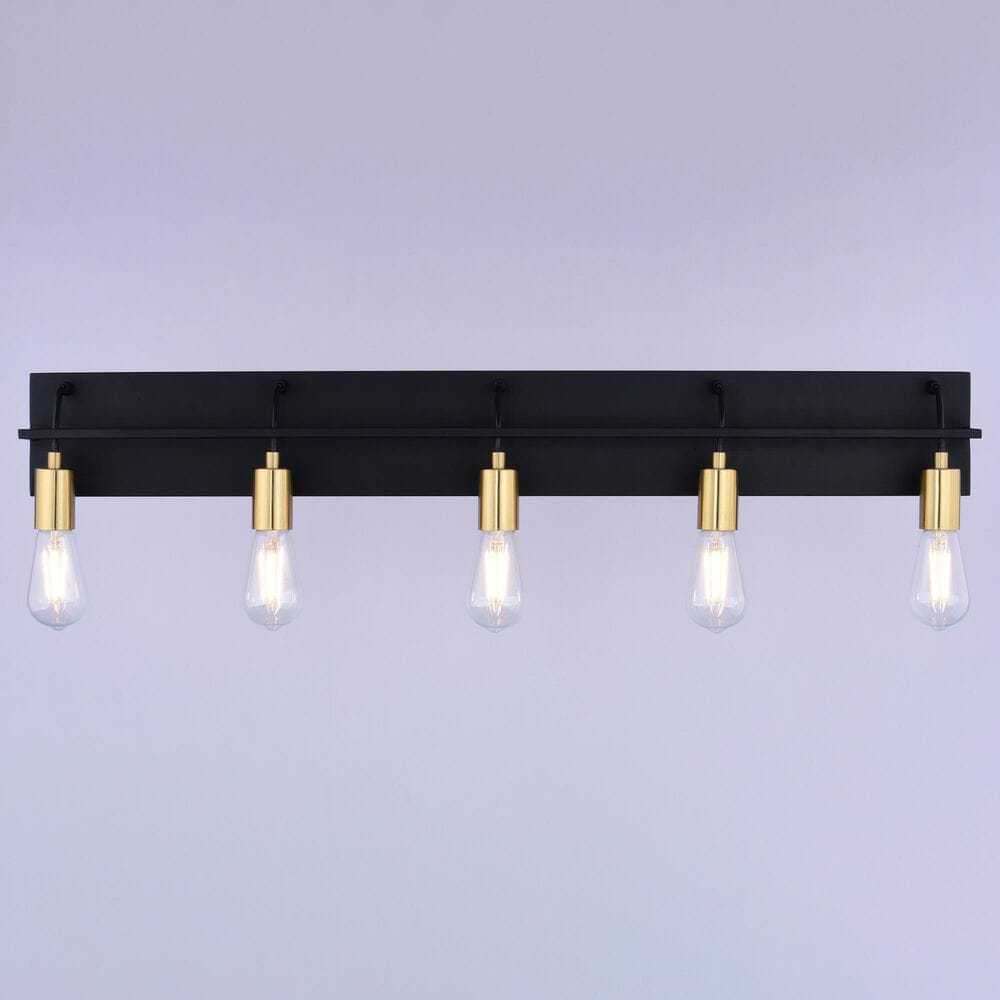 Vaxcel Seward Park 5-Light Bathroom Vanity in Black and Satin Brass, , large