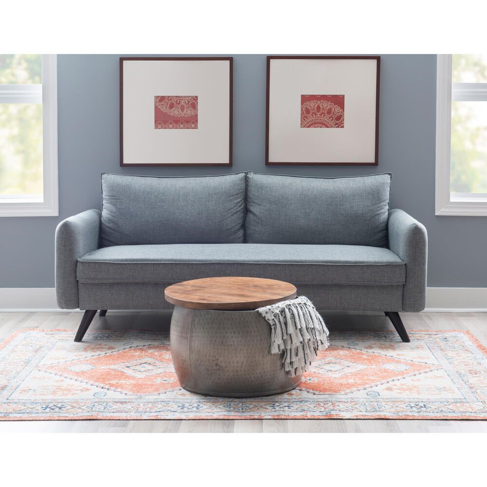 Linon Home Decor Royce 22" Drum Coffee Table with Storage in Pewter, , large