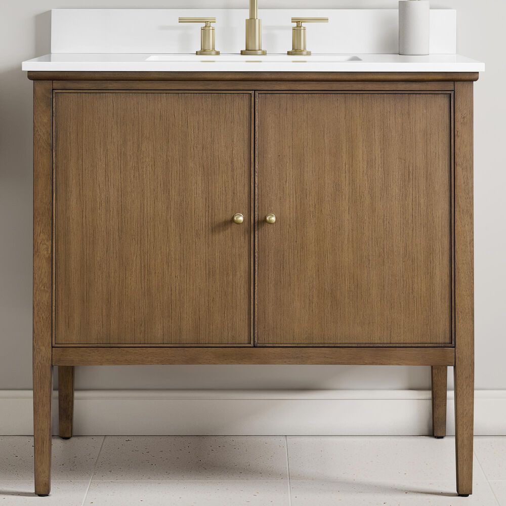 37B Heston 36" Single Bathroom Vanity in Kona with White Composite Stone Top and Backsplash, , large