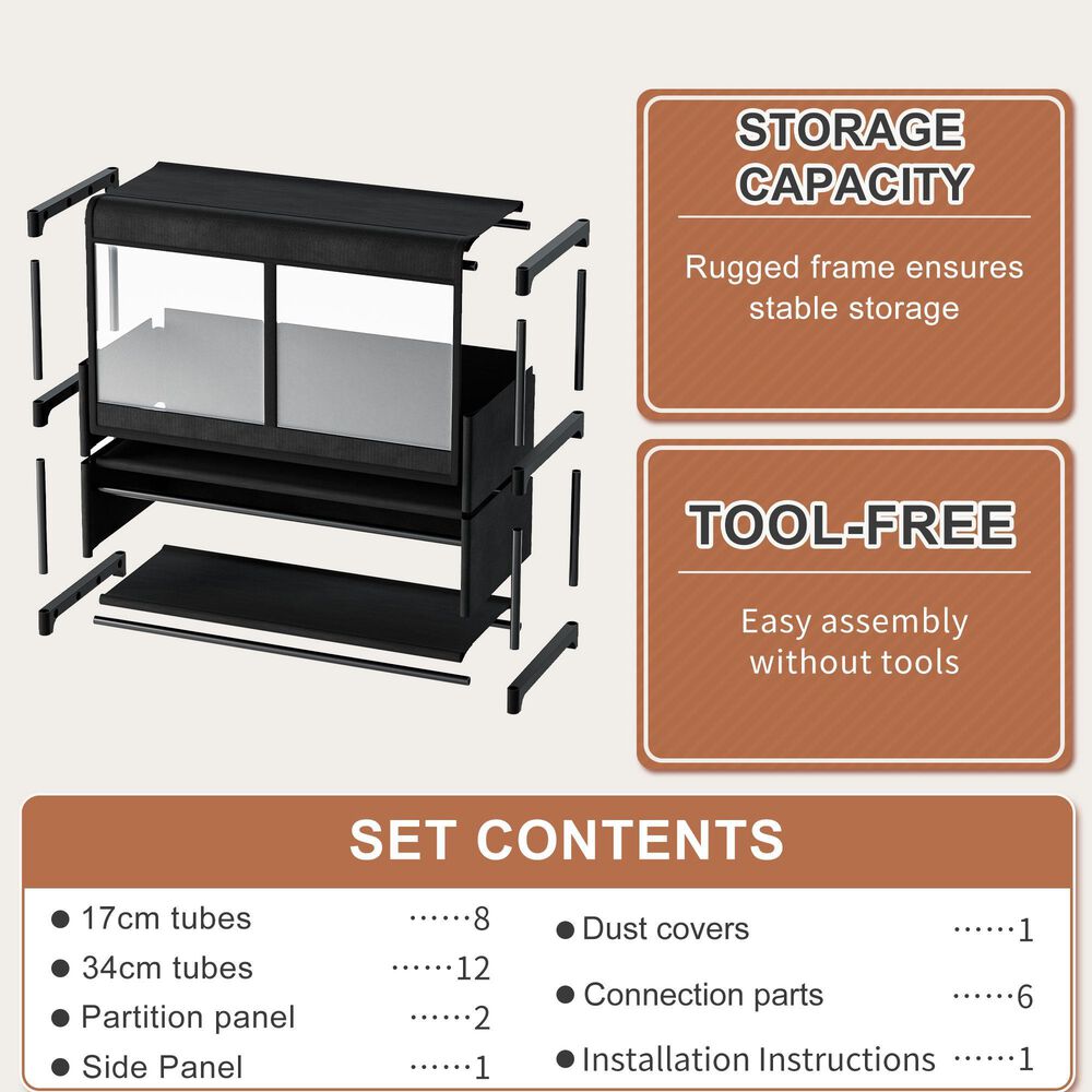 HOMLUX 3-Tier Storage Cabinet with Adjustable Shelves in Black, , large