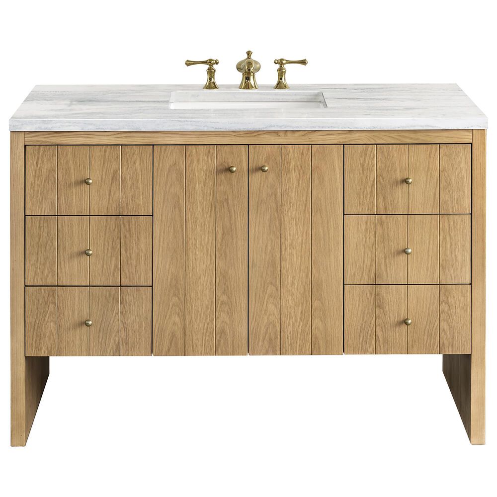 James Martin Vanities Hudson 48" Single Bathroom Vanity in Light Natural Oak with 3 cm Arctic Fall Solid Surface Top and Rectangular Sink, , large