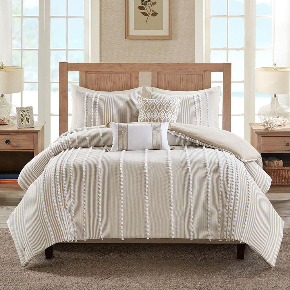 Hampton Park Anslee 3-Piece Full/Queen Cotton Yarn Dyed Comforter Set in Taupe, , large