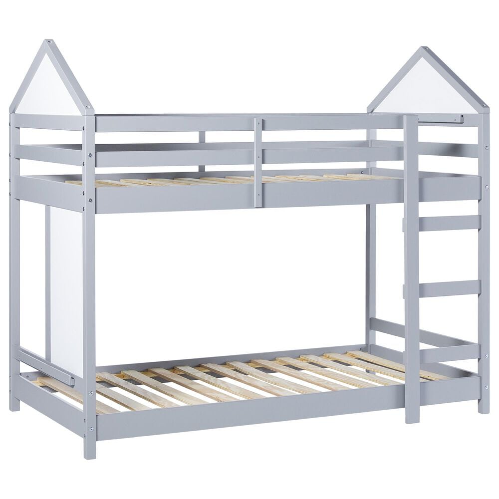 Walker Edison Skyler Twin over Twin Bunk Bed in Grey, , large