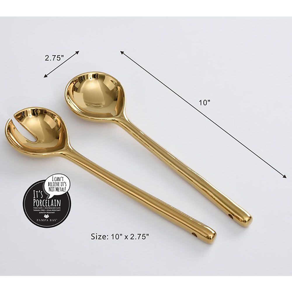 Pampa Bay Madera 10&quot; Rectangular Salad Servers in Gold, , large