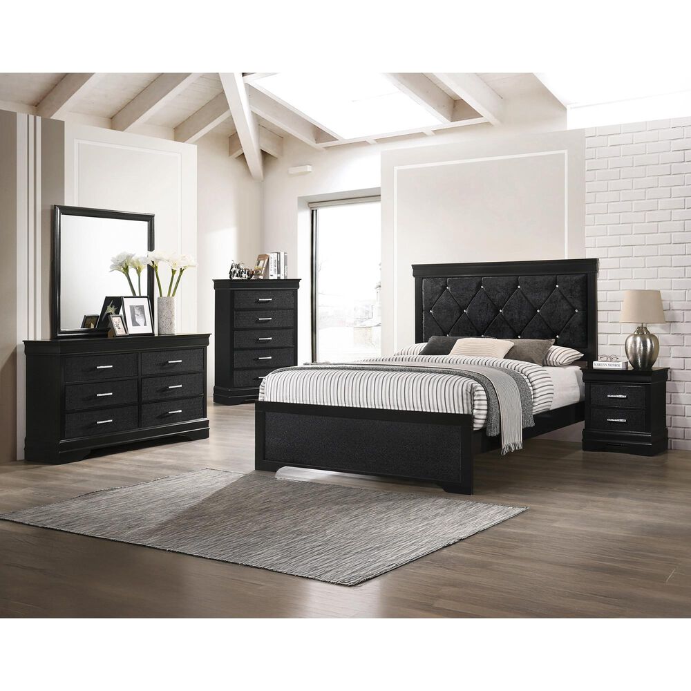 Crown Mark Amalia Full Upholstered Panel Bed in Black, , large