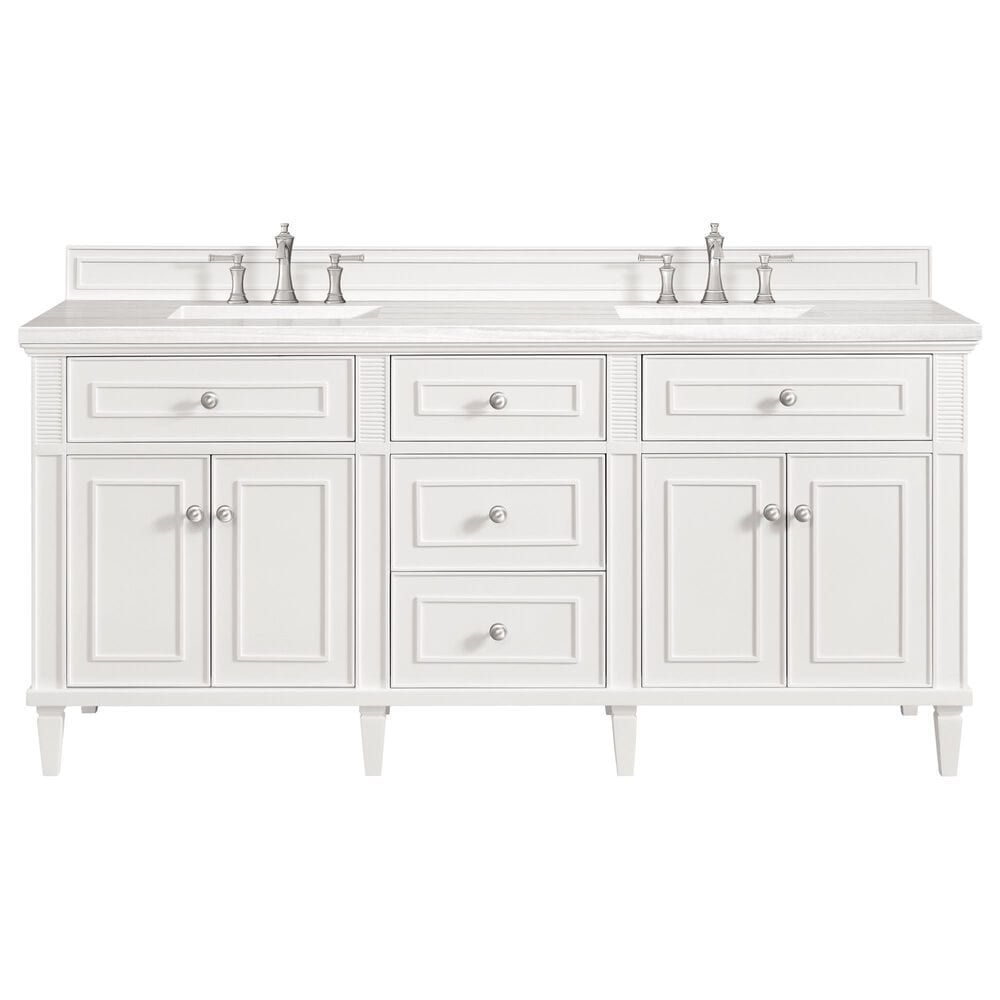 James Martin Vanities Lorelai 72&quot; Double Vanity in  Bright White with 3 cm Arctic Fall Solid Surface Top, , large