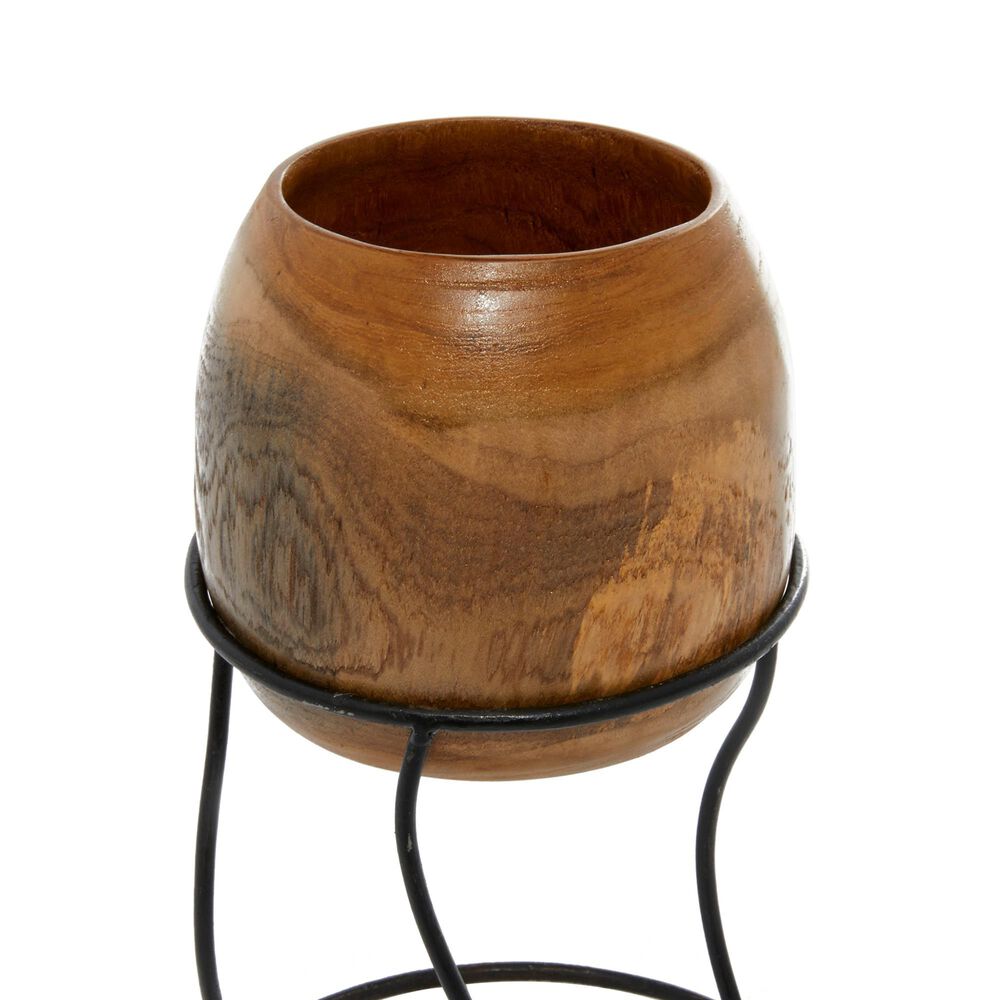 Maple and Jade Rustic Wood Vase with Iron Stand in Brown and Black &#40;Set of 3&#41;, , large