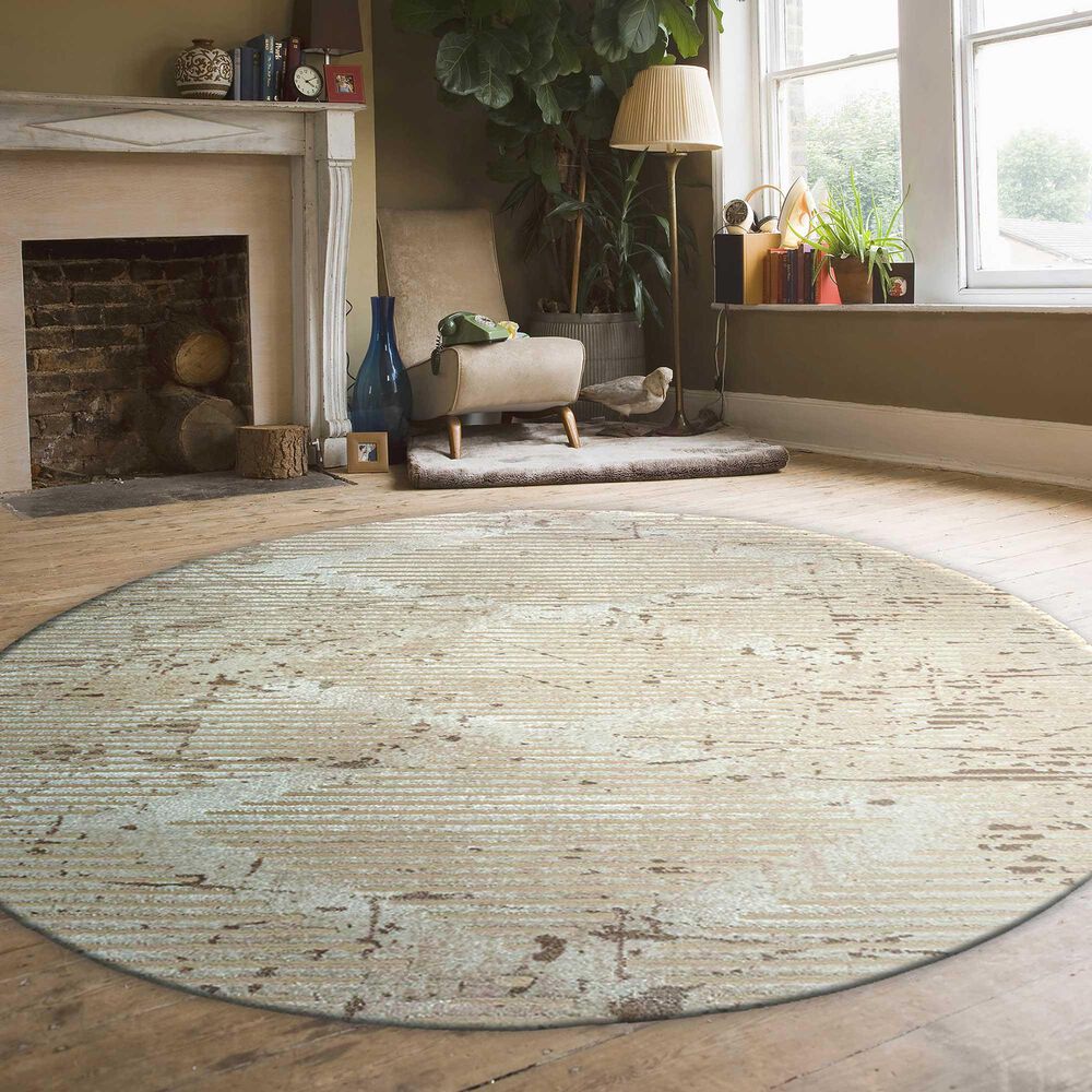 Radici USA Davide Geometric 5&#39;3&quot; Round Beige Area Rug, , large