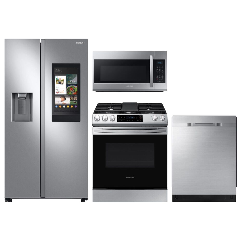 Samsung 4-Piece Kitchen Package with 22 Cu. Ft. Side-by-Side Refrigerator and Gas Range in Stainless Steel, , large