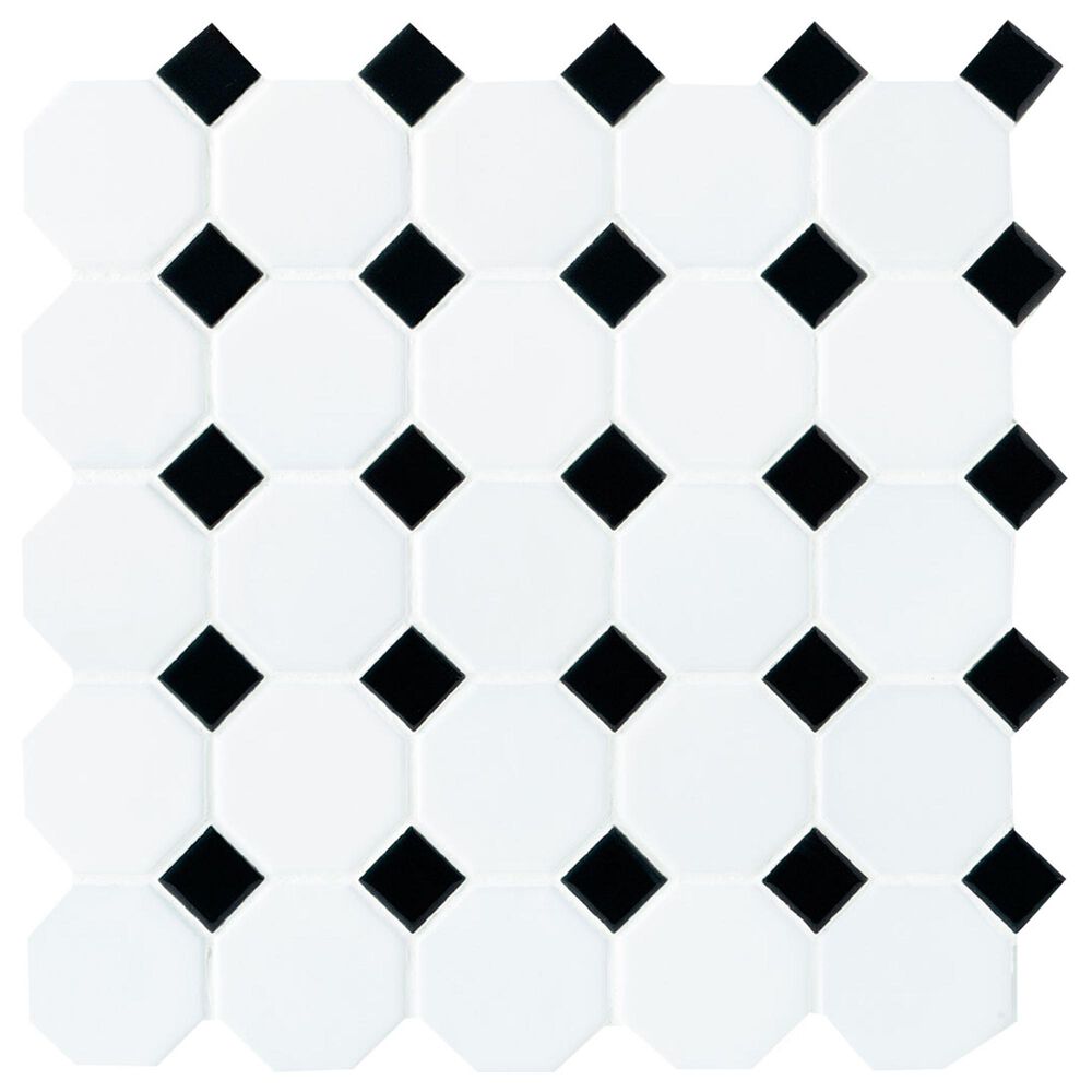Dal-Tile Matte White with Black Gloss Dot 12" x 12" Glass Mosaic Sheet, , large