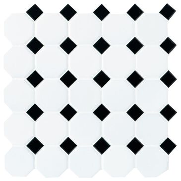 Dal-Tile Matte White with Black Gloss Dot 12" x 12" Glass Mosaic Sheet, , large