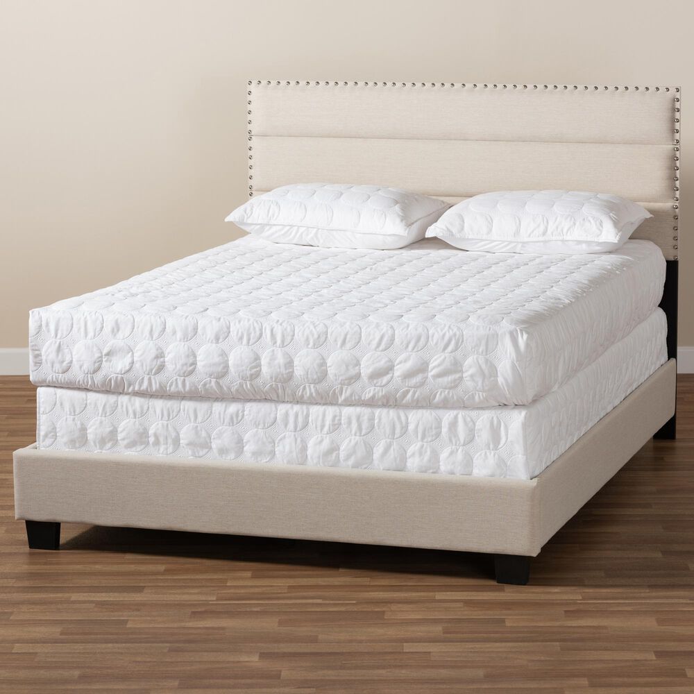 Baxton Studio Ansa King Upholstered Bed in Beige/Black, , large