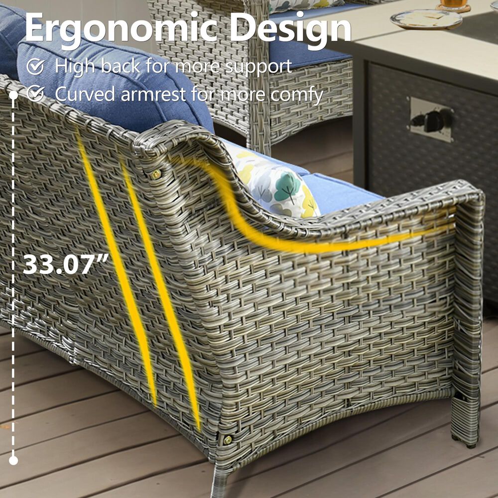 HOMLUX 5-Piece Outdoor Conversation Set with Solar Lighting Table in Diamond Blue, , large
