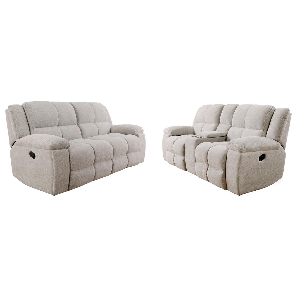 Simeon Collection Buster Manual Dual Reclining Sofa and Console Loveseat Set in Opal Taupe, , large