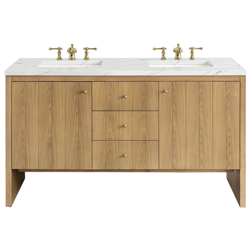 James Martin Vanities Hudson 60" Double Bathroom Vanity in Light Natural Oak with 3 cm Ethereal Noctis Quartz Top and Rectangular Sinks, , large