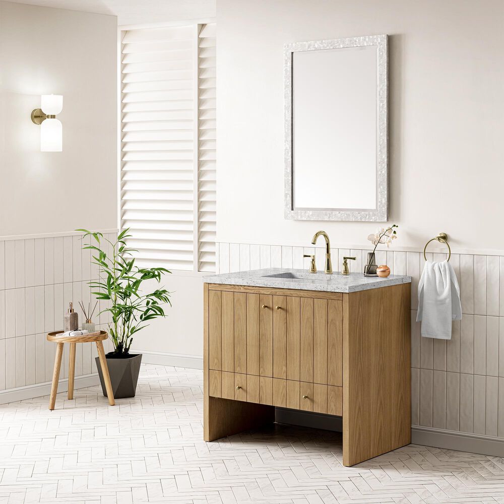 James Martin Vanities Hudson 36&quot; Single Bathroom Vanity in Light Natural Oak with 3 cm Eternal Jasmine Pearl Quartz Top and Rectangular Sink, , large