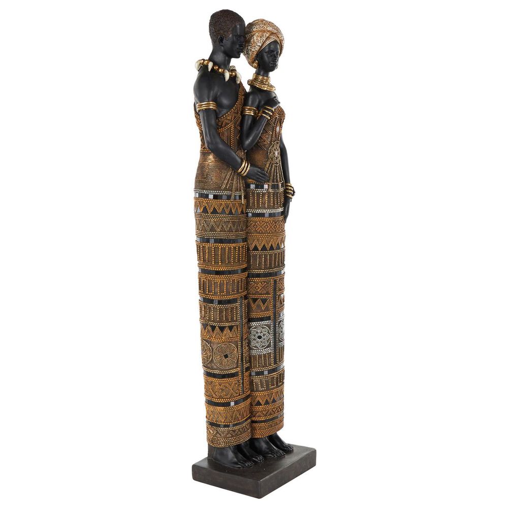 Maple and Jade Family Tall African Decorative Sculpture with Jewels in Matte Black, Gold, Copper, Bronze and White, , large