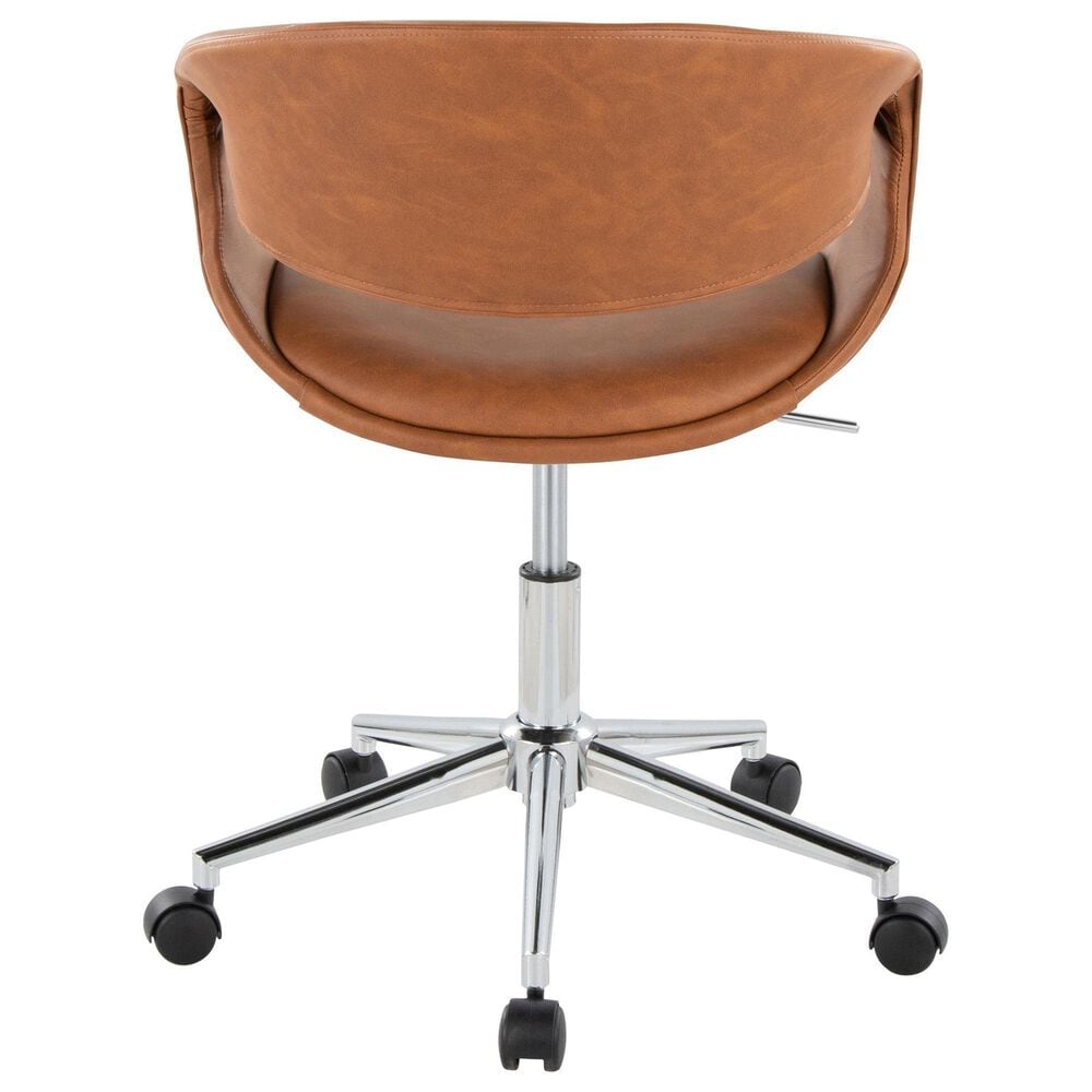 LumiSource Curvo Swivel Task Chair with Camel Faux Leather Cushion in Chrome, , large